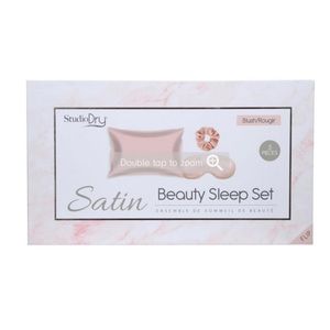 STUDIODRY 3-Piece Pillowcase Eye Mask Scrunchie Satin Beauty Sleep Set, Blush